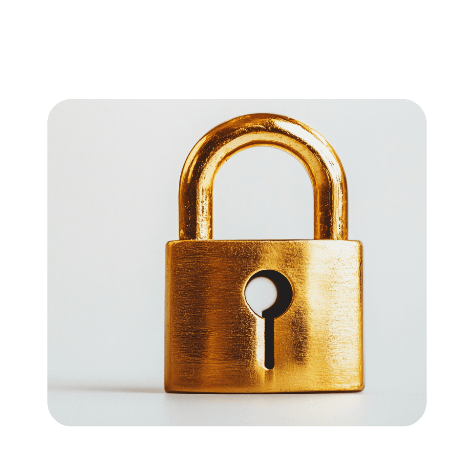 Golden padlock with keyhole on light grey background, representing security and protection.
